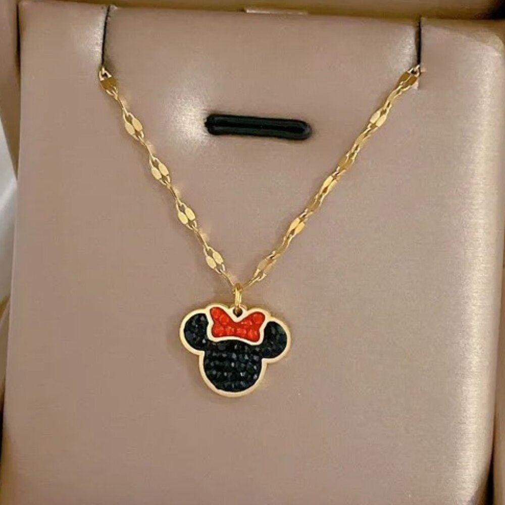 18K Gold Plated Stainless Steel Mouse Pendant Necklace – CZ Accent, Waterproof